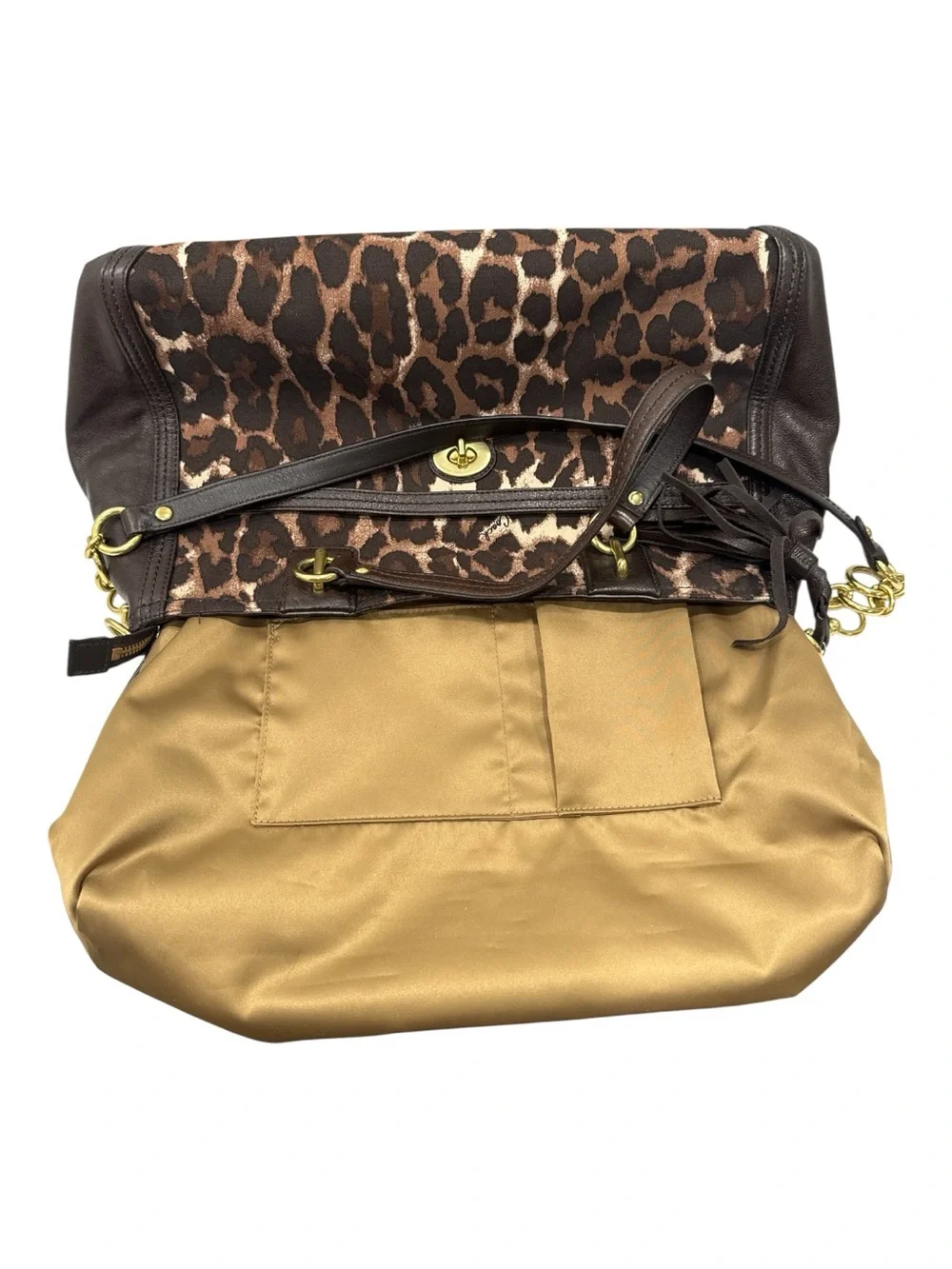 Coach Dark Brown Leopard Print Canvas and Leather Park Chain Ocelot shoulder bag